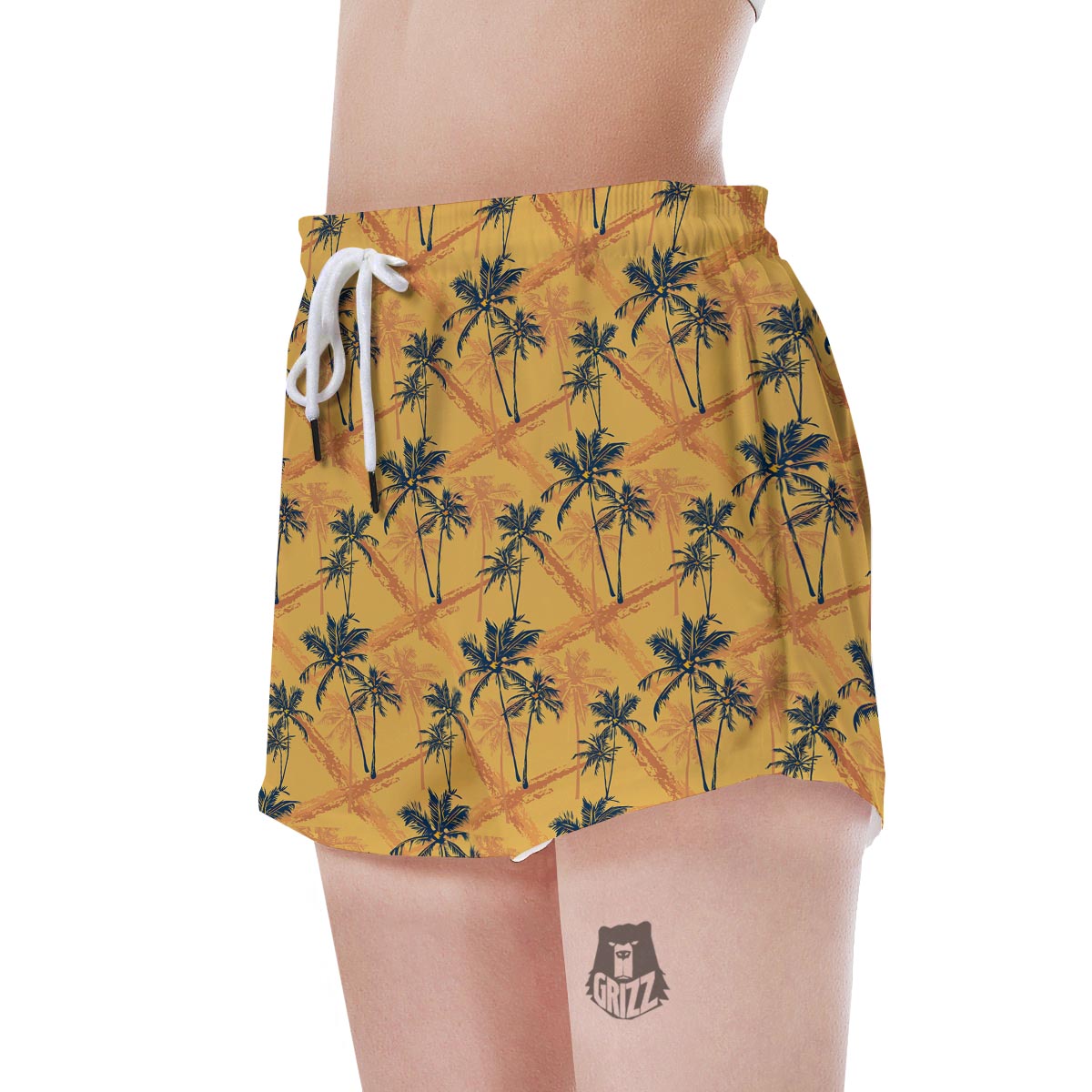 Yellow Palm Tree Hawaiian Print Women's Shorts-grizzshop