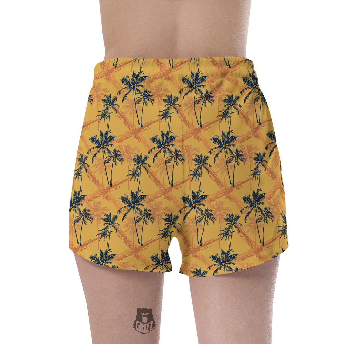 Yellow Palm Tree Hawaiian Print Women's Shorts-grizzshop