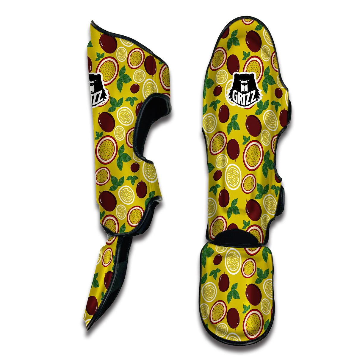 Yellow Passion Fruit Print Pattern Muay Thai Shin Guards-grizzshop