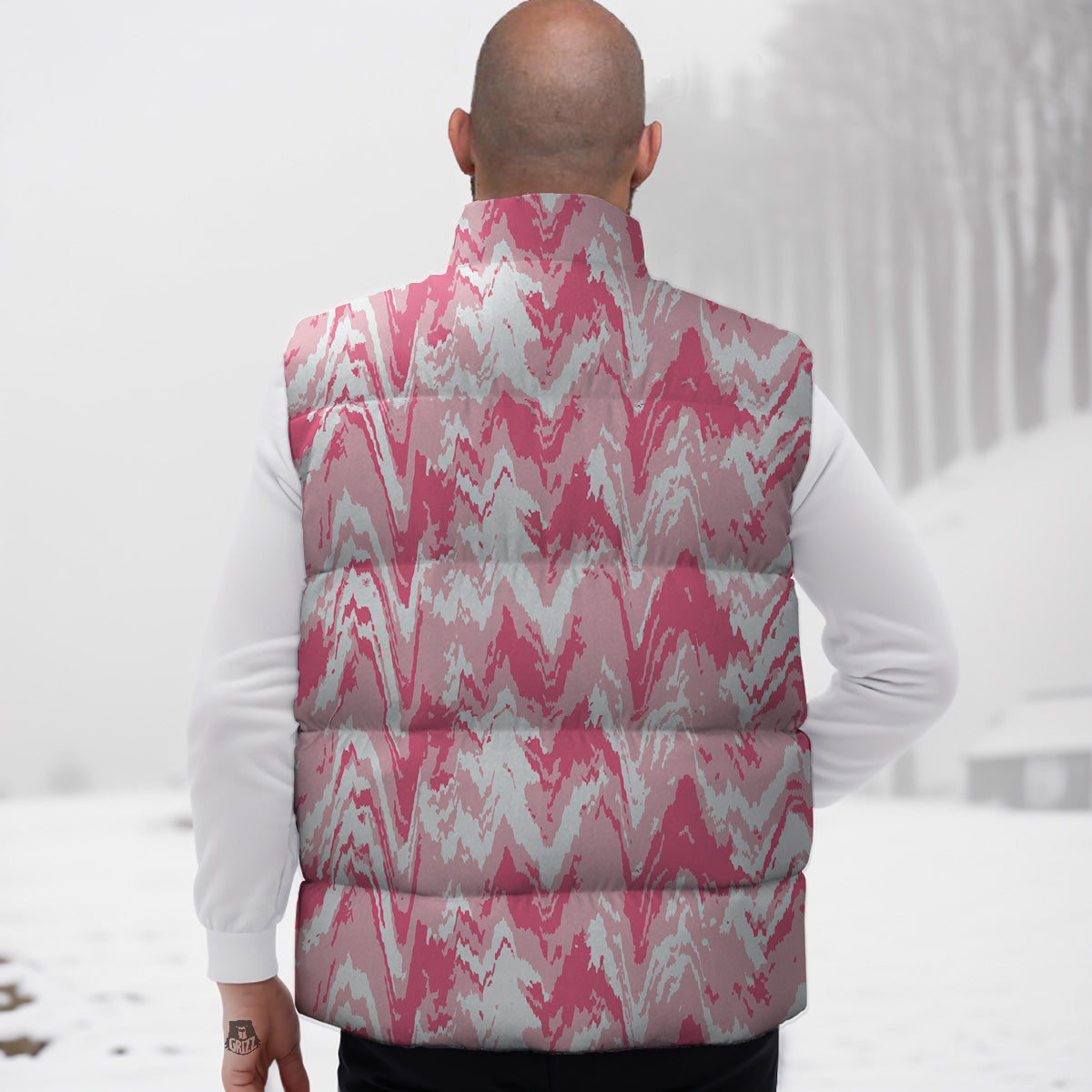 Zigzag Abstract Stripes Pink Print Pattern Down Vest