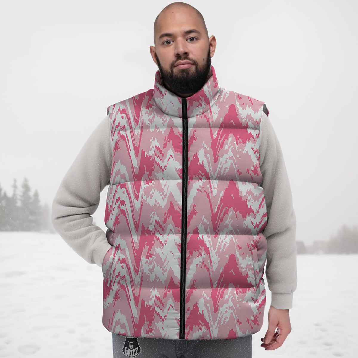 Zigzag Abstract Stripes Pink Print Pattern Down Vest