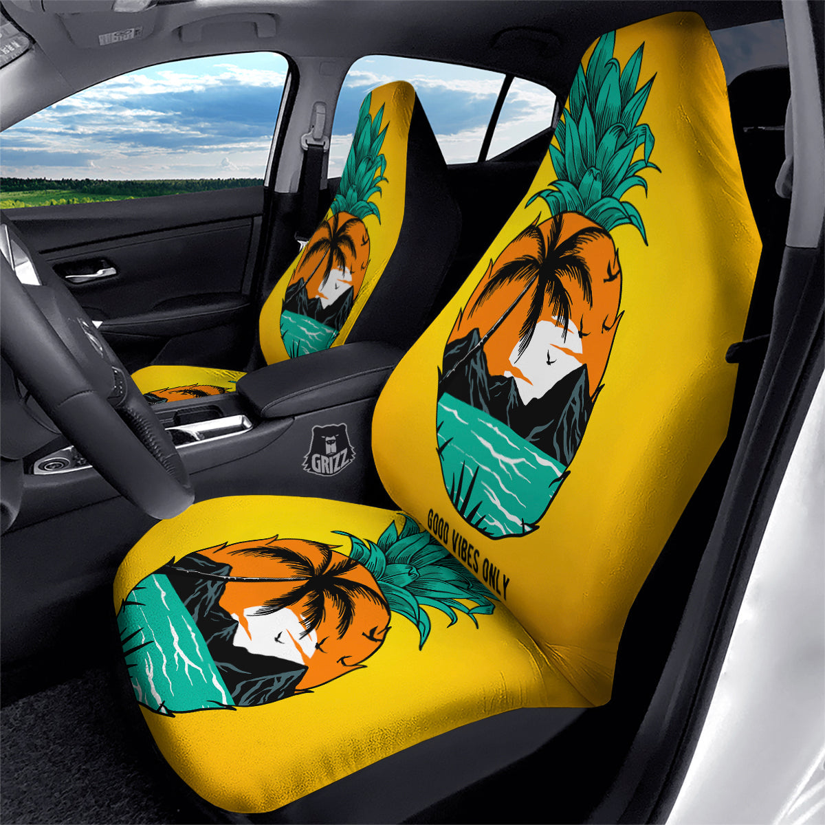 Yellow Pineapple Aloha Tropical Island Print Car Seat Covers-grizzshop