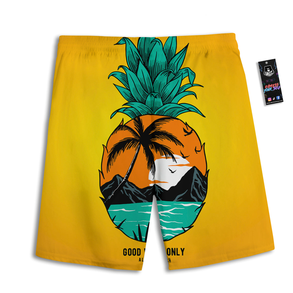 Yellow Pineapple Aloha Tropical Island Print Men's Athletic Shorts
