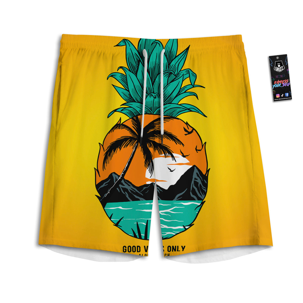 Yellow Pineapple Aloha Tropical Island Print Men's Athletic Shorts