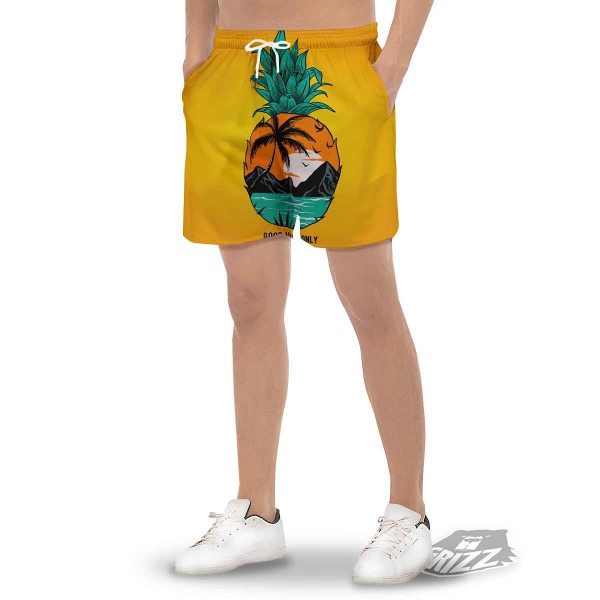 Yellow Pineapple Aloha Tropical Island Print Men's Gym Shorts-grizzshop