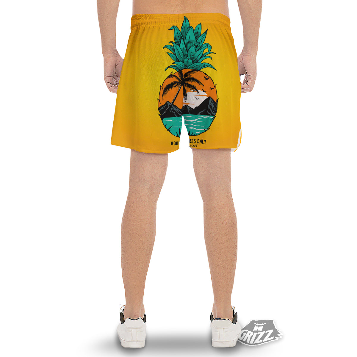 Yellow Pineapple Aloha Tropical Island Print Men's Gym Shorts-grizzshop