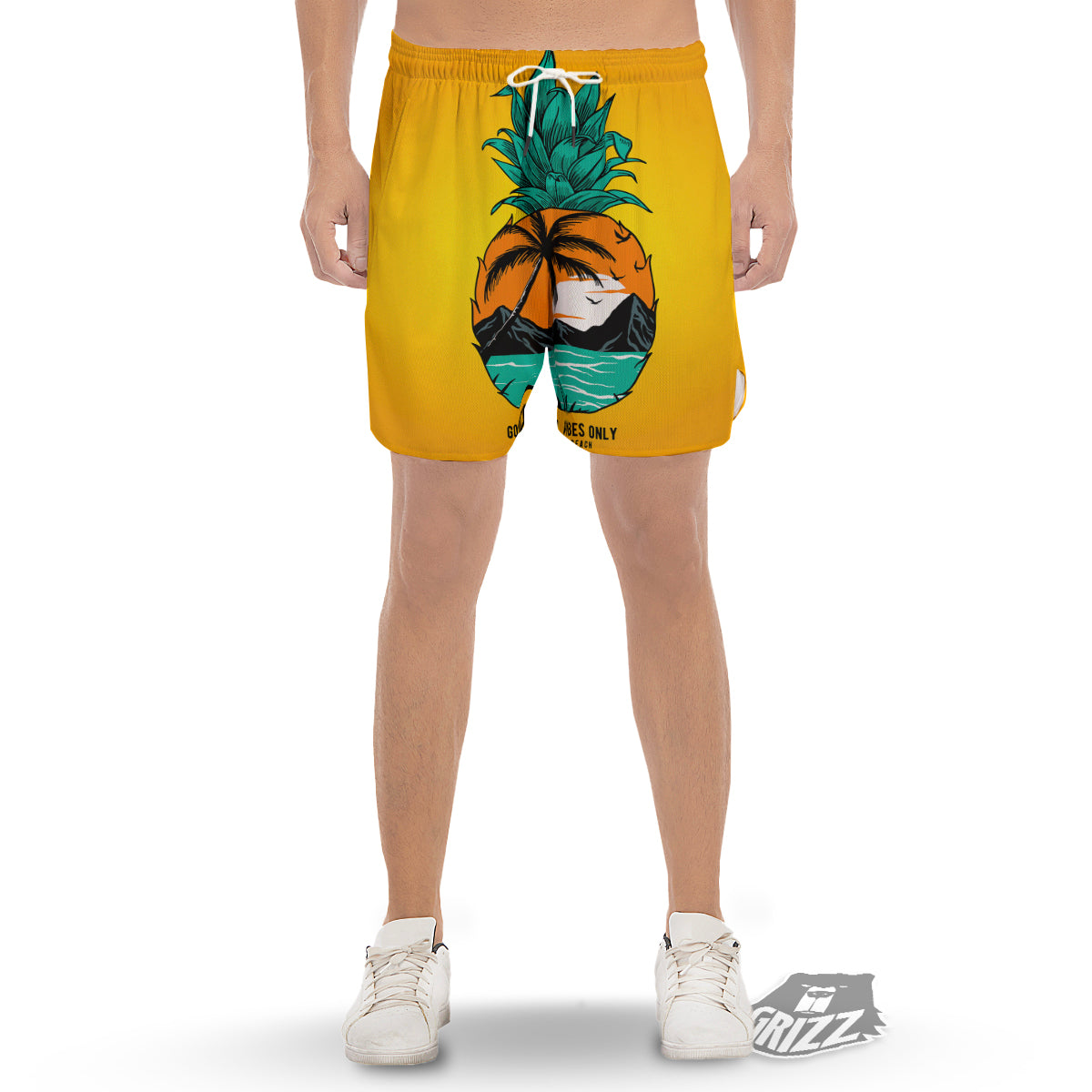 Yellow Pineapple Aloha Tropical Island Print Men's Gym Shorts-grizzshop
