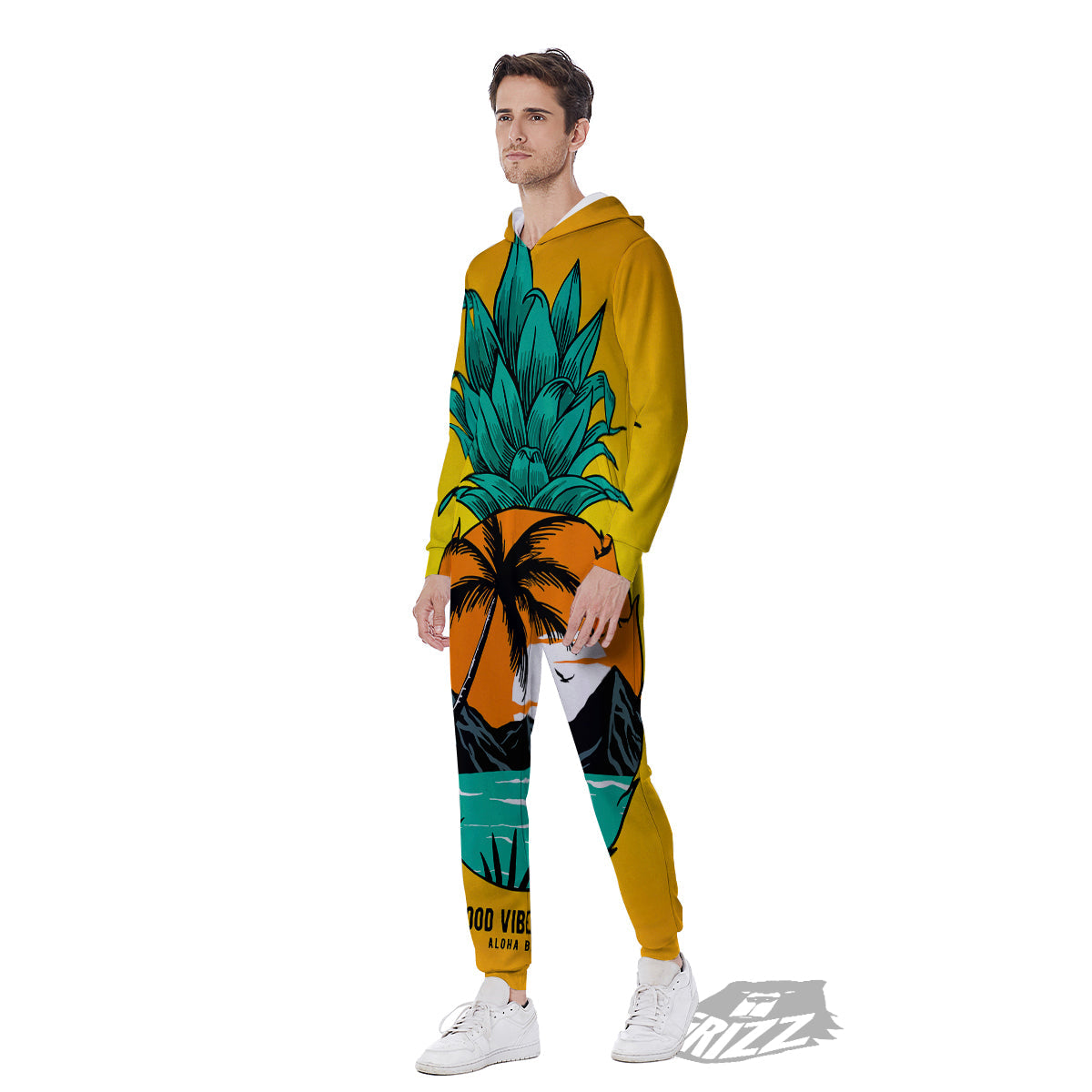 Yellow Pineapple Aloha Tropical Island Print Men's Jumpsuit-grizzshop