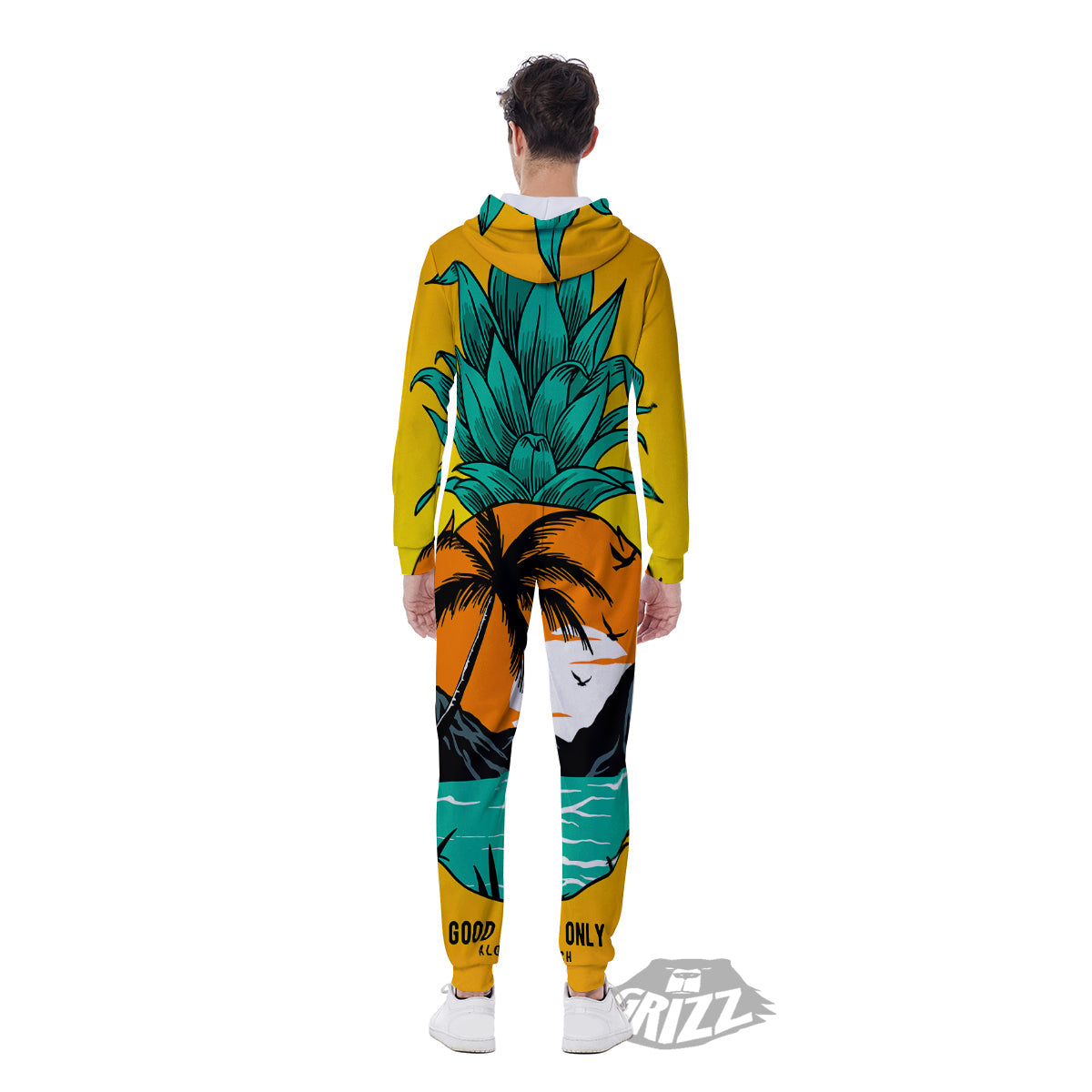 Yellow Pineapple Aloha Tropical Island Print Men's Jumpsuit-grizzshop