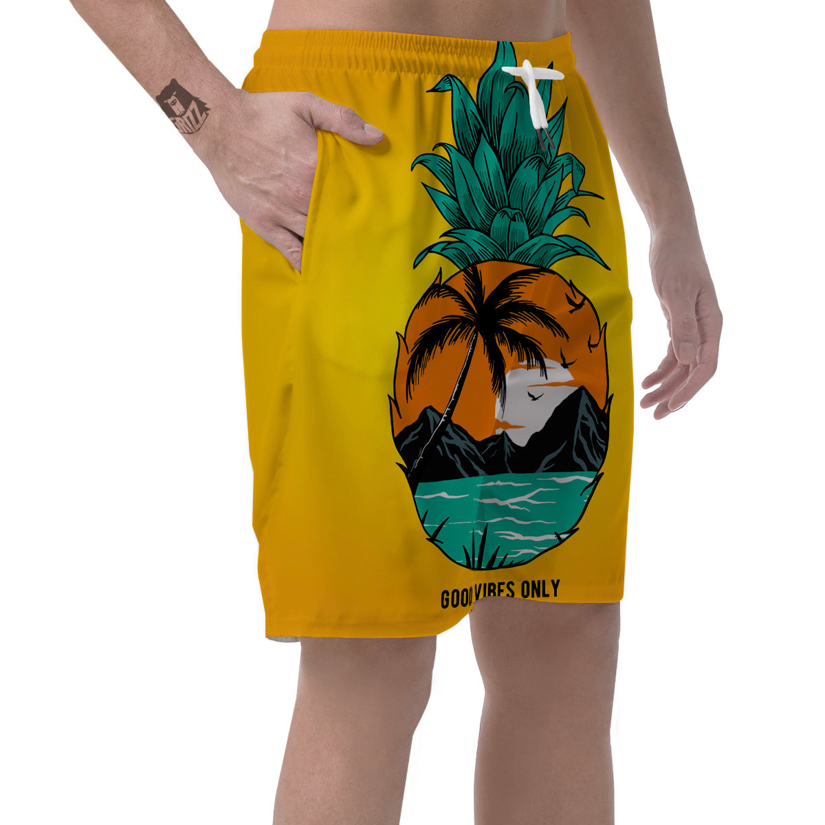 Yellow Pineapple Aloha Tropical Island Print Men's Shorts-grizzshop