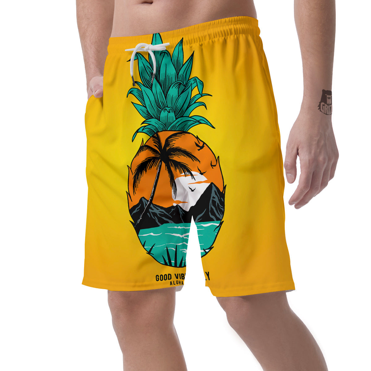 Yellow Pineapple Aloha Tropical Island Print Men's Shorts-grizzshop