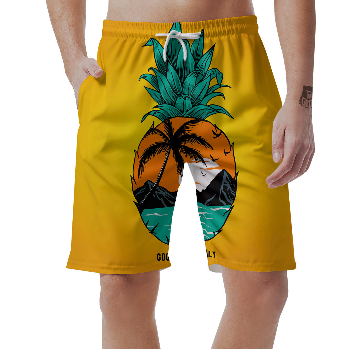 Yellow Pineapple Aloha Tropical Island Print Men's Shorts-grizzshop