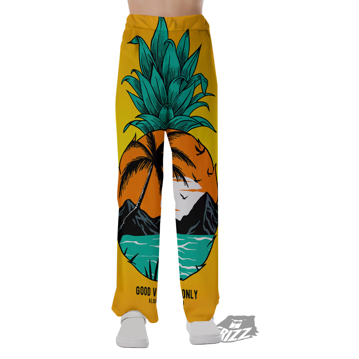 Yellow Pineapple Aloha Tropical Island Print Pajama Pants-grizzshop