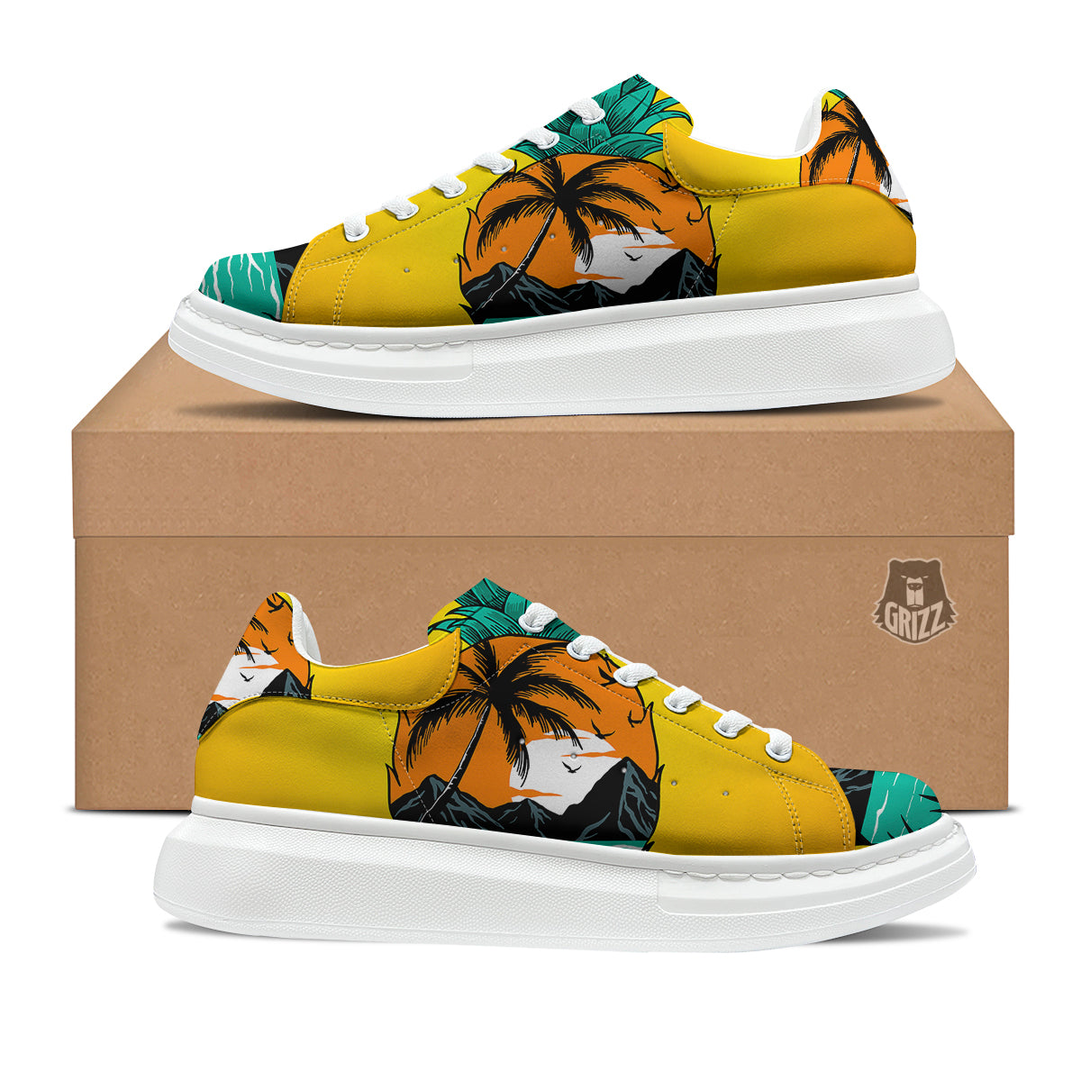 Yellow Pineapple Aloha Tropical Island Print Platform Shoes-grizzshop