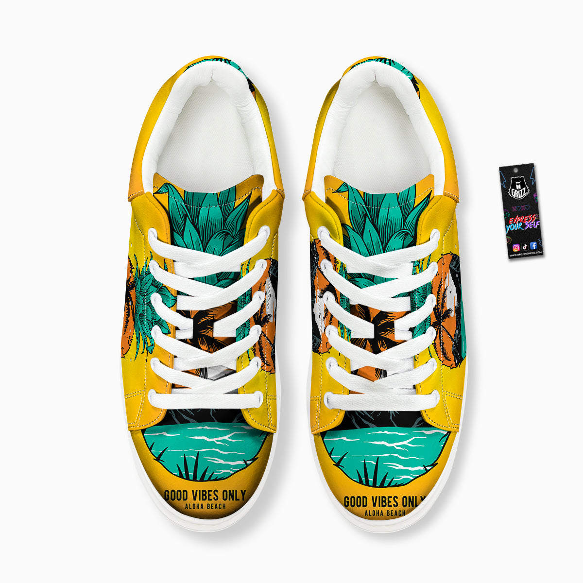 Yellow Pineapple Aloha Tropical Island Print Platform Shoes-grizzshop