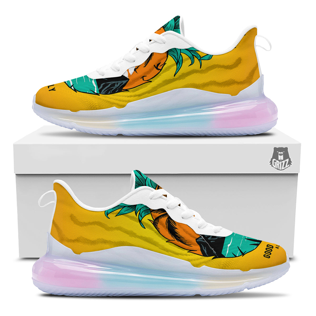 Yellow Pineapple Aloha Tropical Island Print Running Sneakers-grizzshop