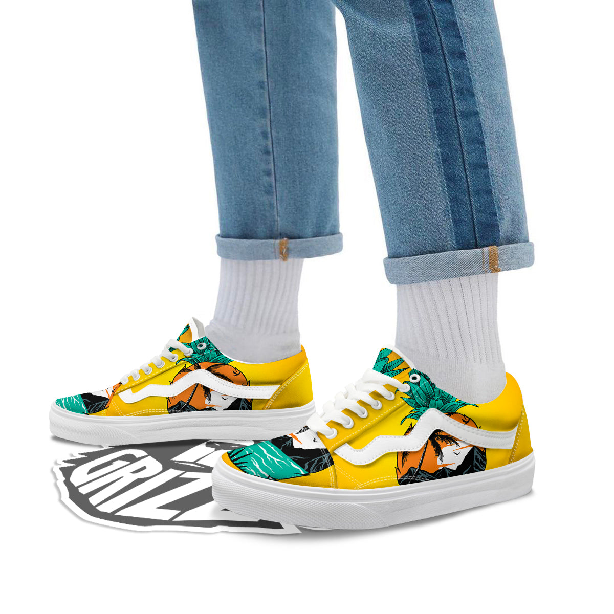 Yellow Pineapple Aloha Tropical Island Print Skate Shoes-grizzshop