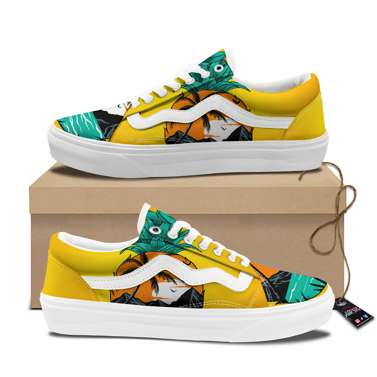 Yellow Pineapple Aloha Tropical Island Print Skate Shoes-grizzshop