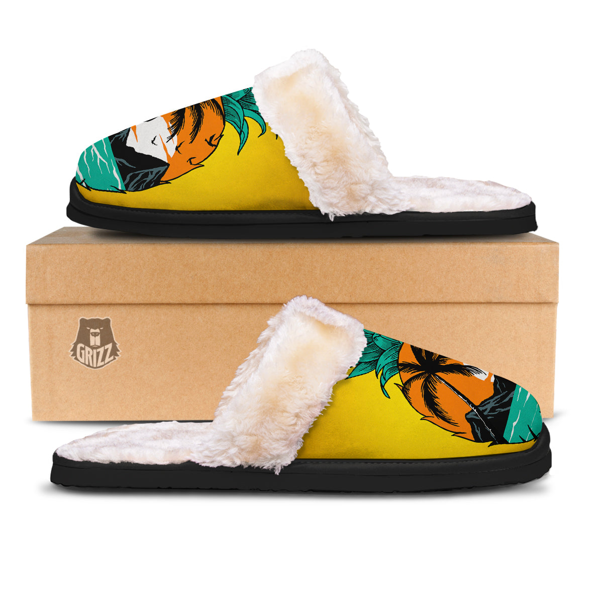 Yellow Pineapple Aloha Tropical Island Print Slippers-grizzshop