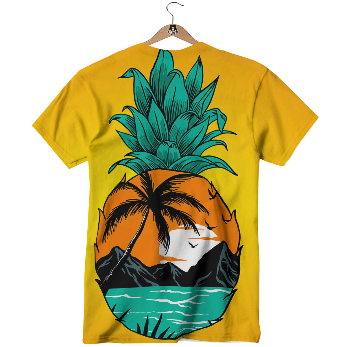 Yellow Pineapple Aloha Tropical Island Print T-Shirt-grizzshop