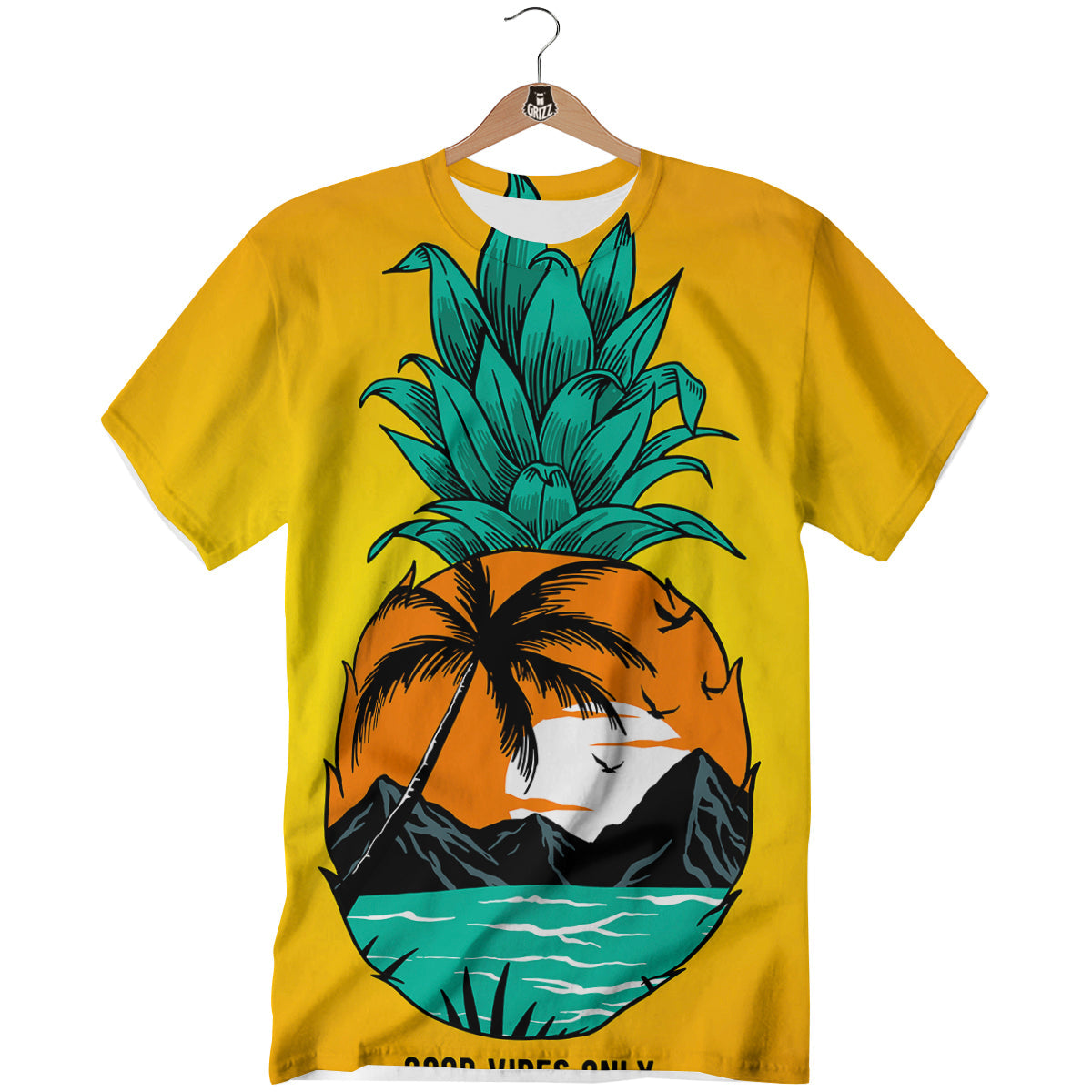 Yellow Pineapple Aloha Tropical Island Print T-Shirt-grizzshop