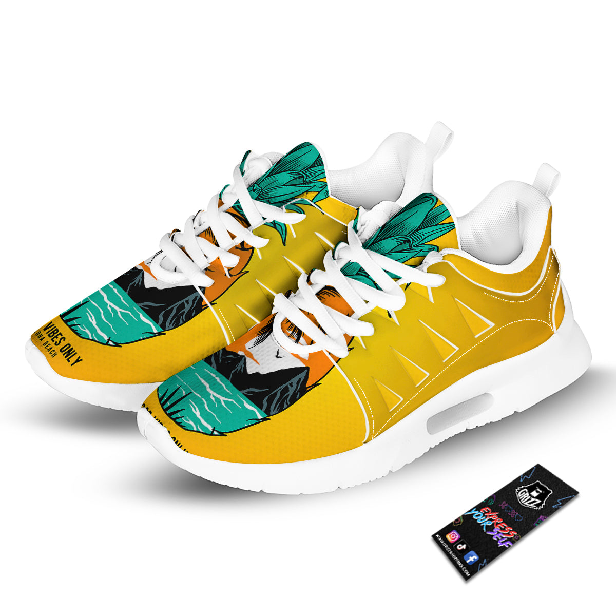 Yellow Pineapple Aloha Tropical Island Print Tennis Shoes-grizzshop