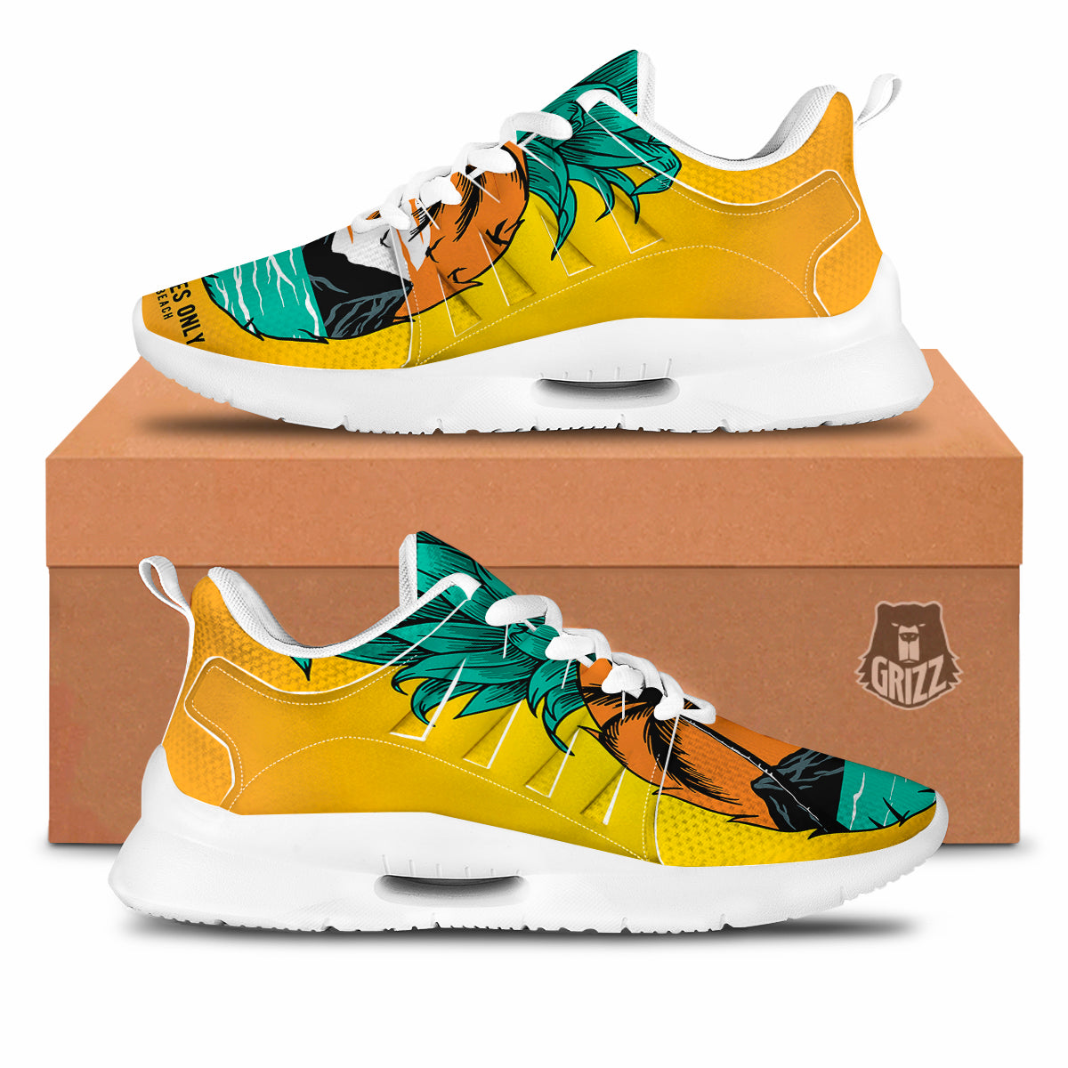 Yellow Pineapple Aloha Tropical Island Print Tennis Shoes-grizzshop