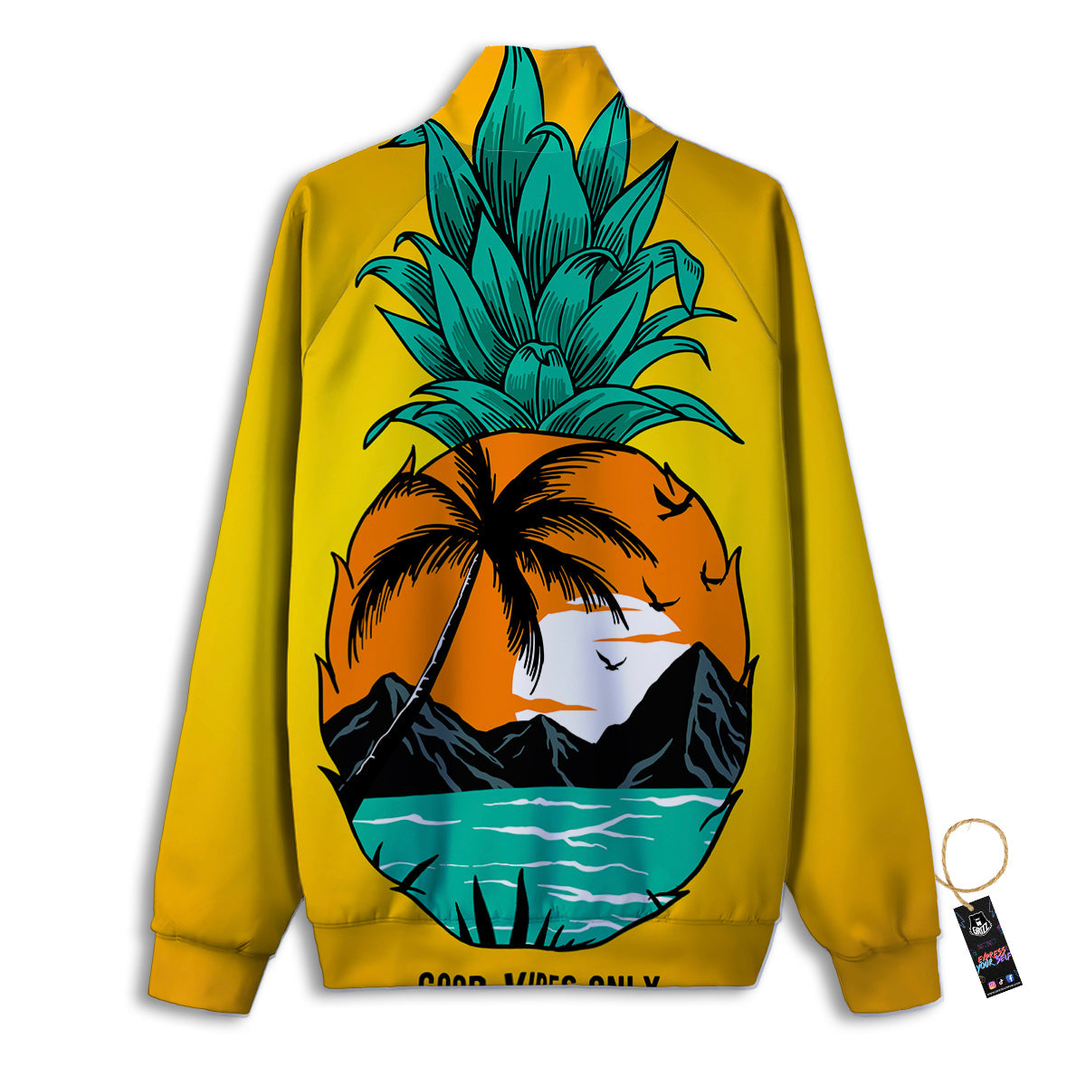 Yellow Pineapple Aloha Tropical Island Print Track Jacket-grizzshop