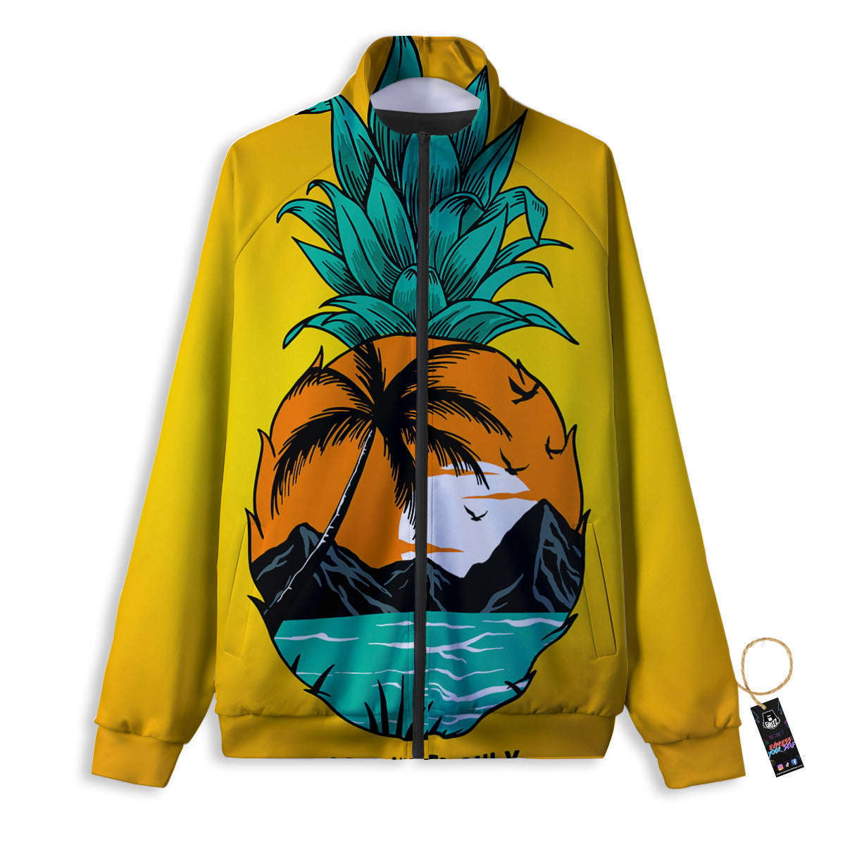 Yellow Pineapple Aloha Tropical Island Print Track Jacket-grizzshop