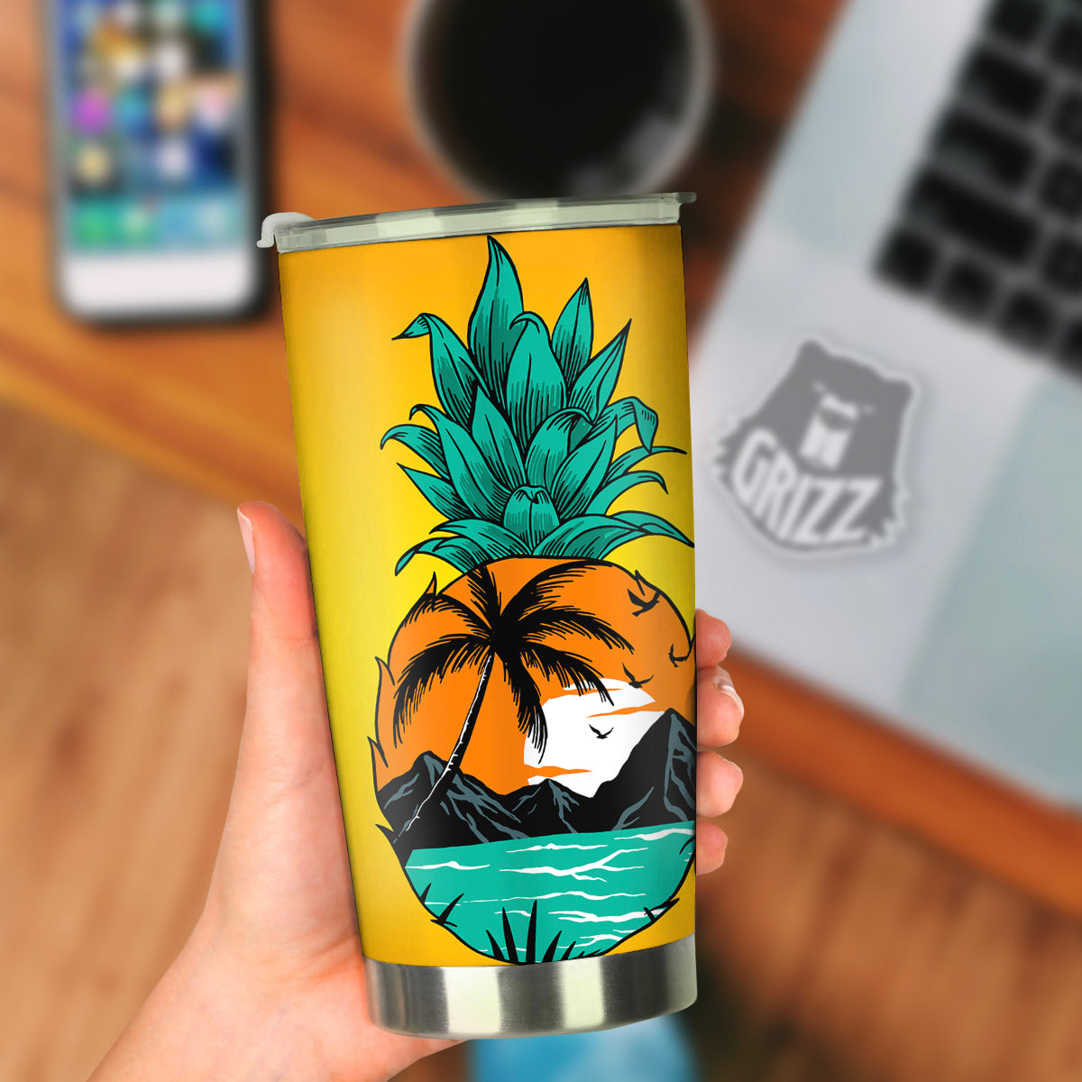 Yellow Pineapple Aloha Tropical Island Print Tumbler-grizzshop