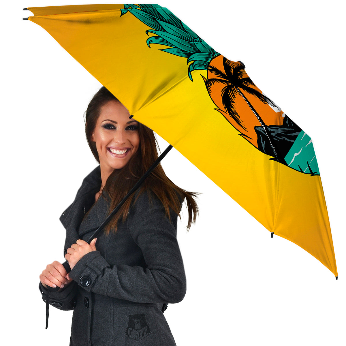 Yellow Pineapple Aloha Tropical Island Print Umbrella-grizzshop