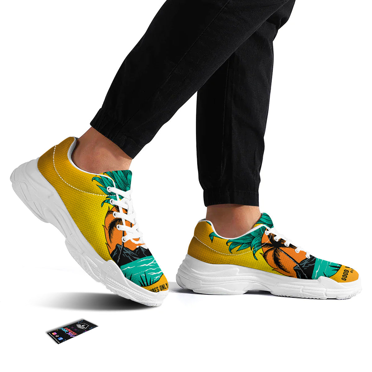 Yellow Pineapple Aloha Tropical Island Print White Chunky Shoes-grizzshop