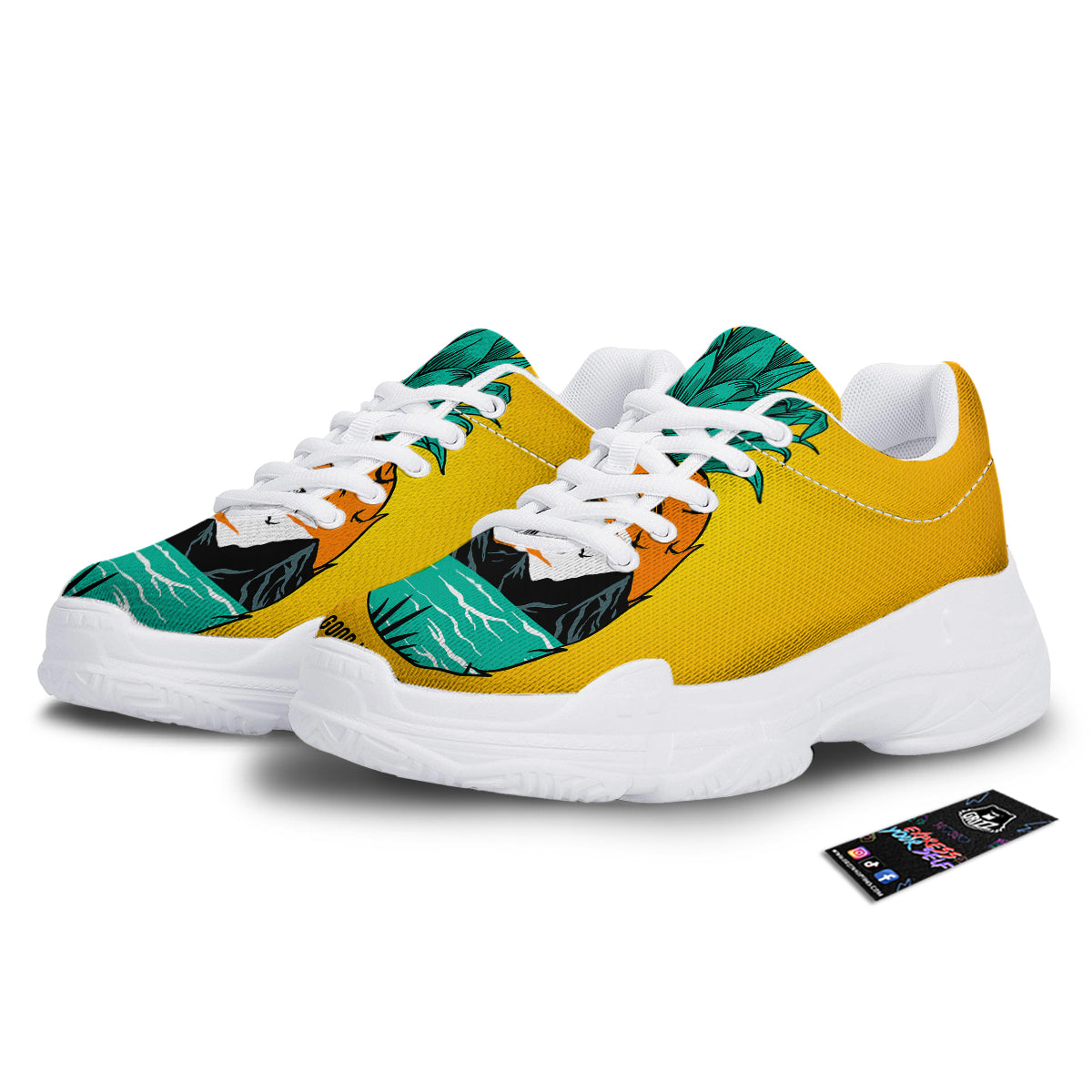 Yellow Pineapple Aloha Tropical Island Print White Chunky Shoes-grizzshop