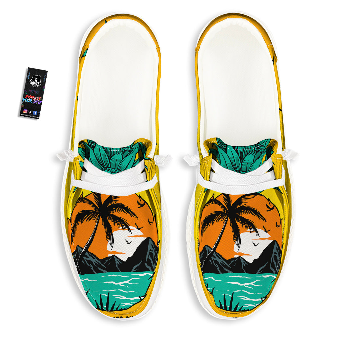 Yellow Pineapple Aloha Tropical Island Print White Loafers-grizzshop