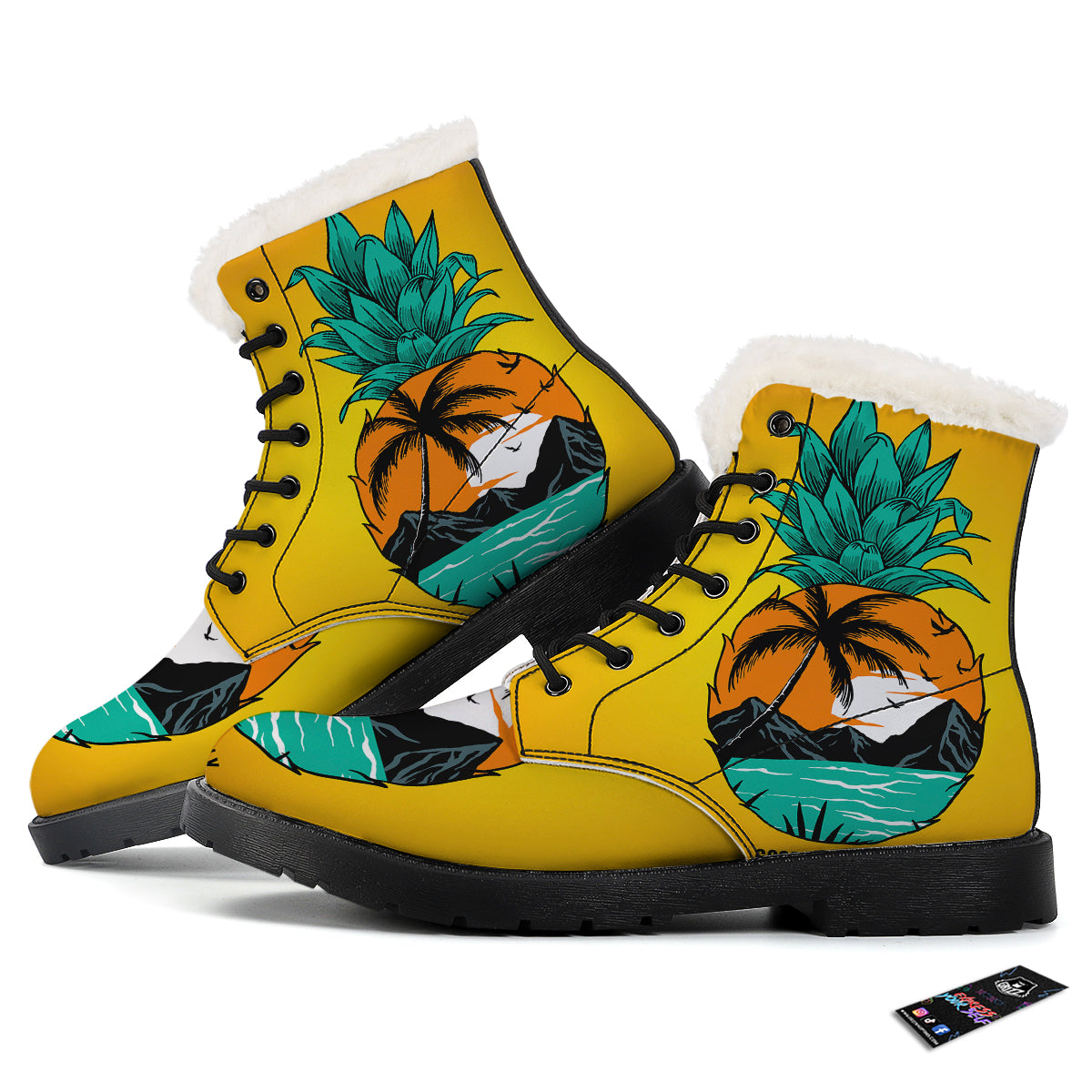 Yellow Pineapple Aloha Tropical Island Print Winter Boots-grizzshop