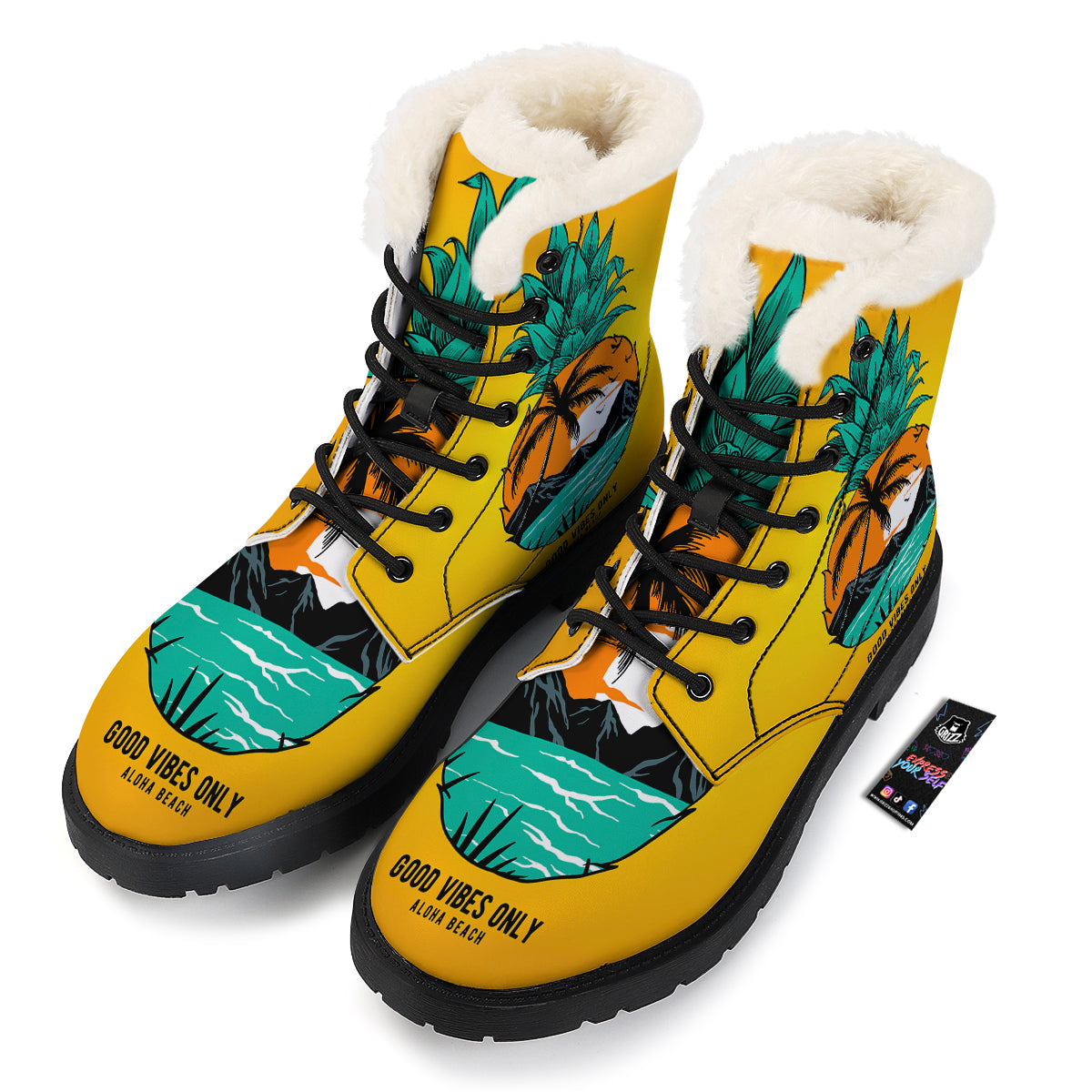 Yellow Pineapple Aloha Tropical Island Print Winter Boots-grizzshop