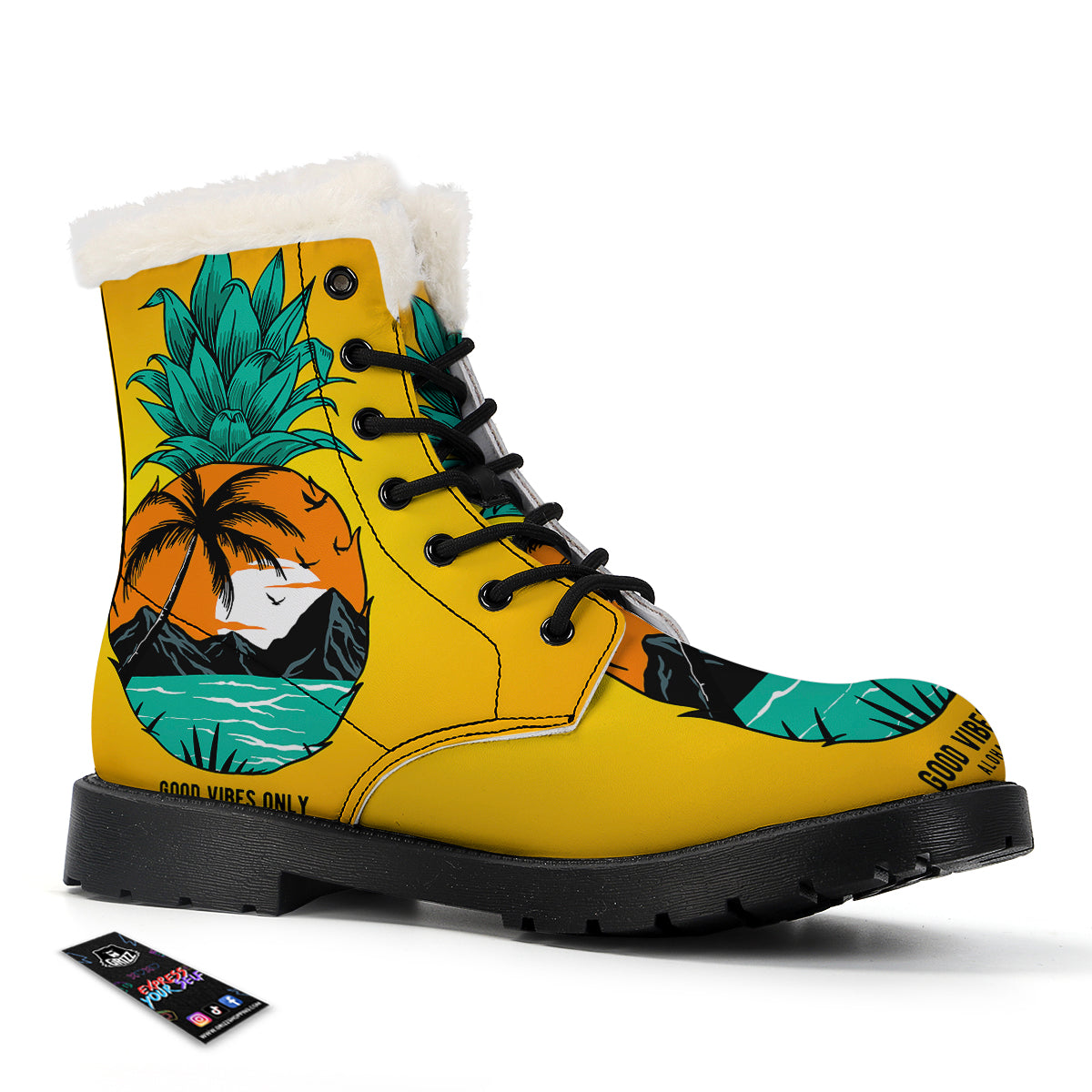 Yellow Pineapple Aloha Tropical Island Print Winter Boots-grizzshop