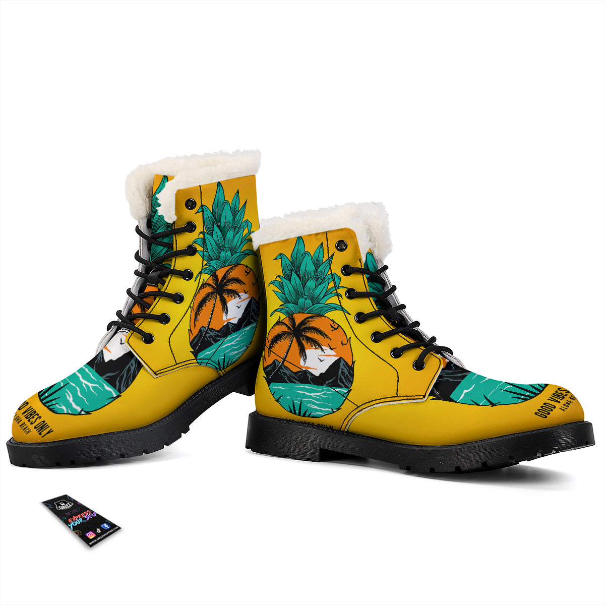 Yellow Pineapple Aloha Tropical Island Print Winter Boots-grizzshop