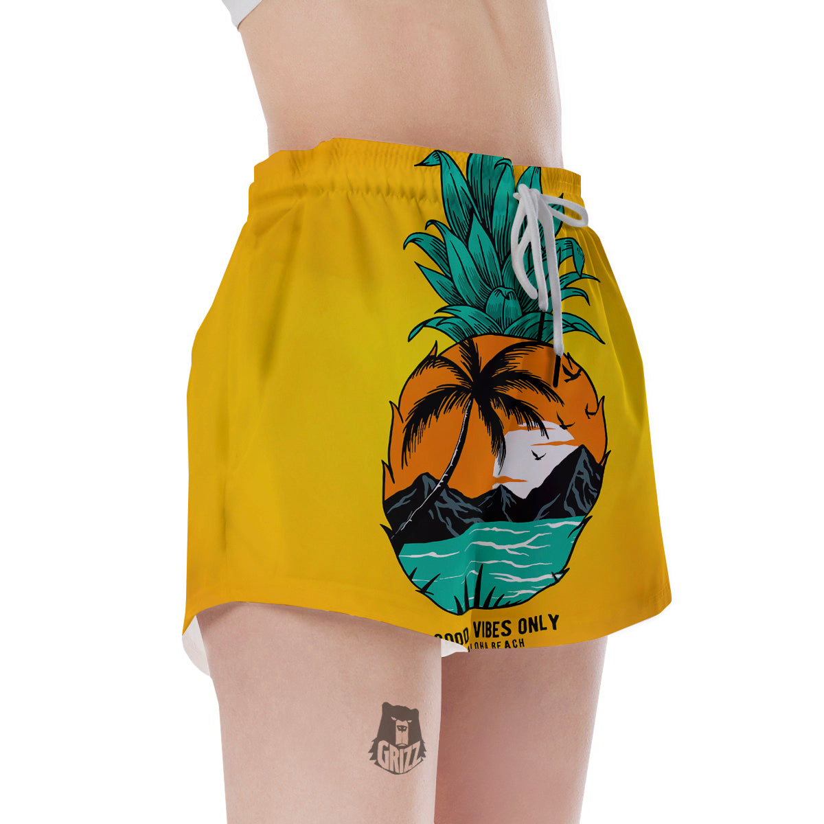 Yellow Pineapple Aloha Tropical Island Print Women's Shorts-grizzshop