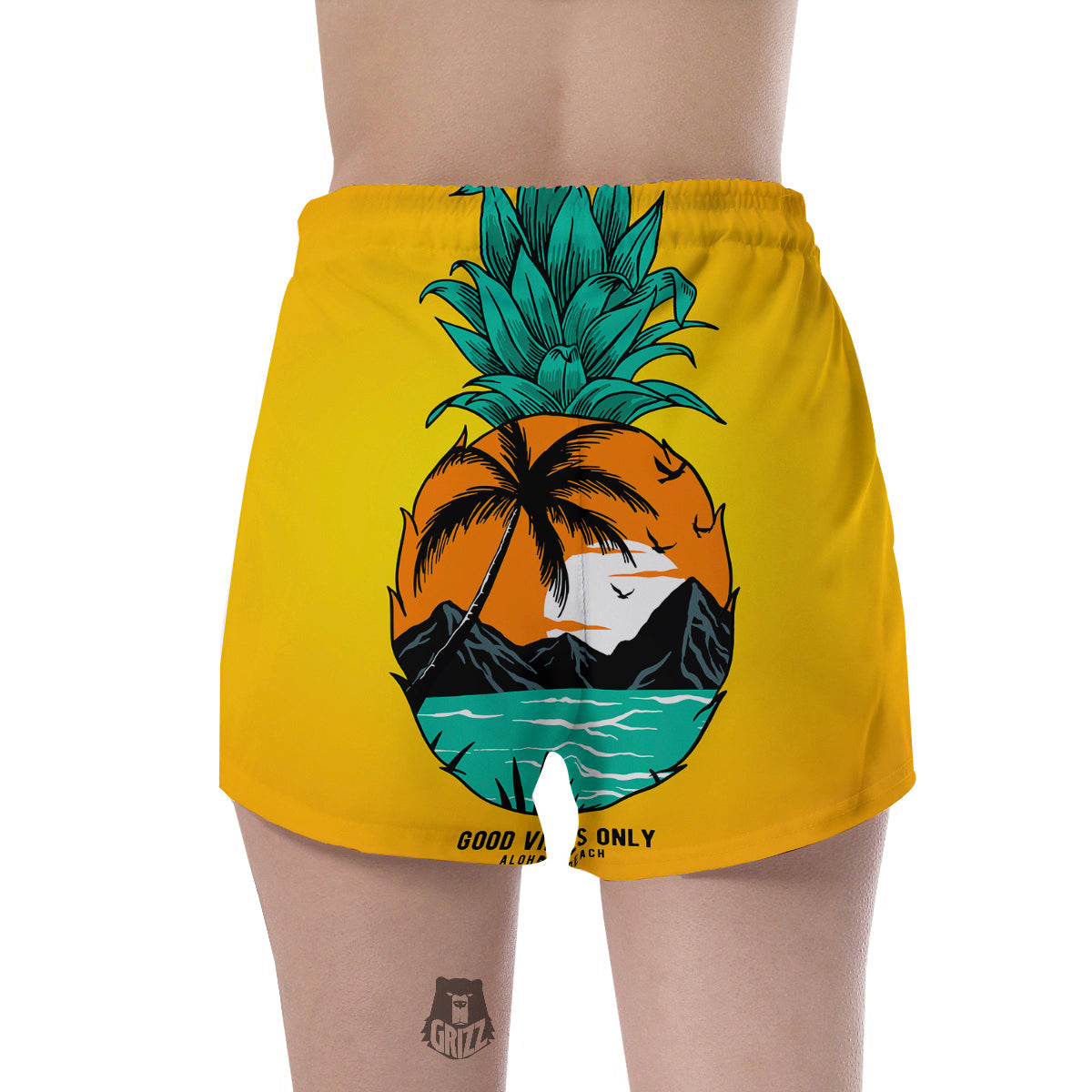 Yellow Pineapple Aloha Tropical Island Print Women's Shorts-grizzshop