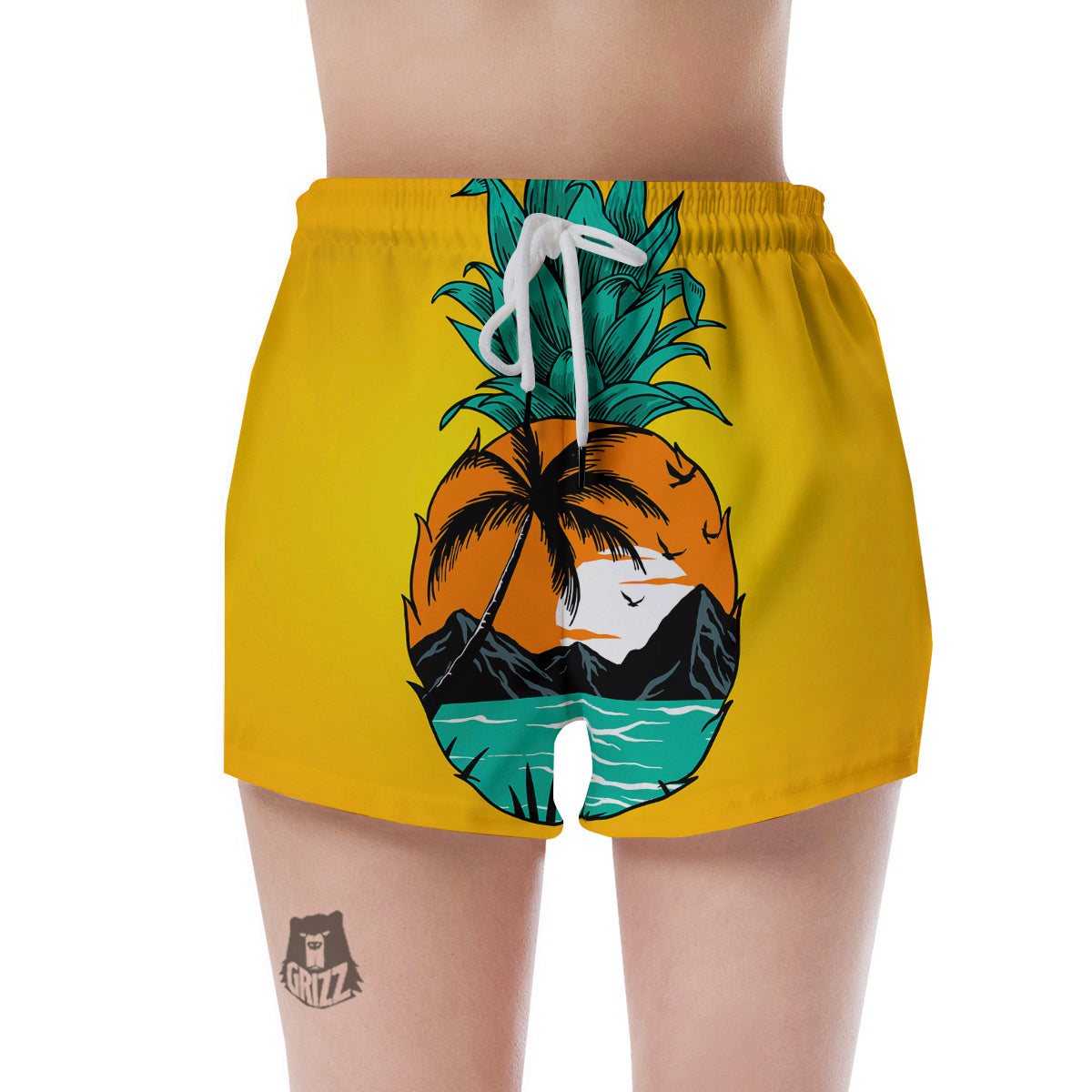 Yellow Pineapple Aloha Tropical Island Print Women's Shorts-grizzshop