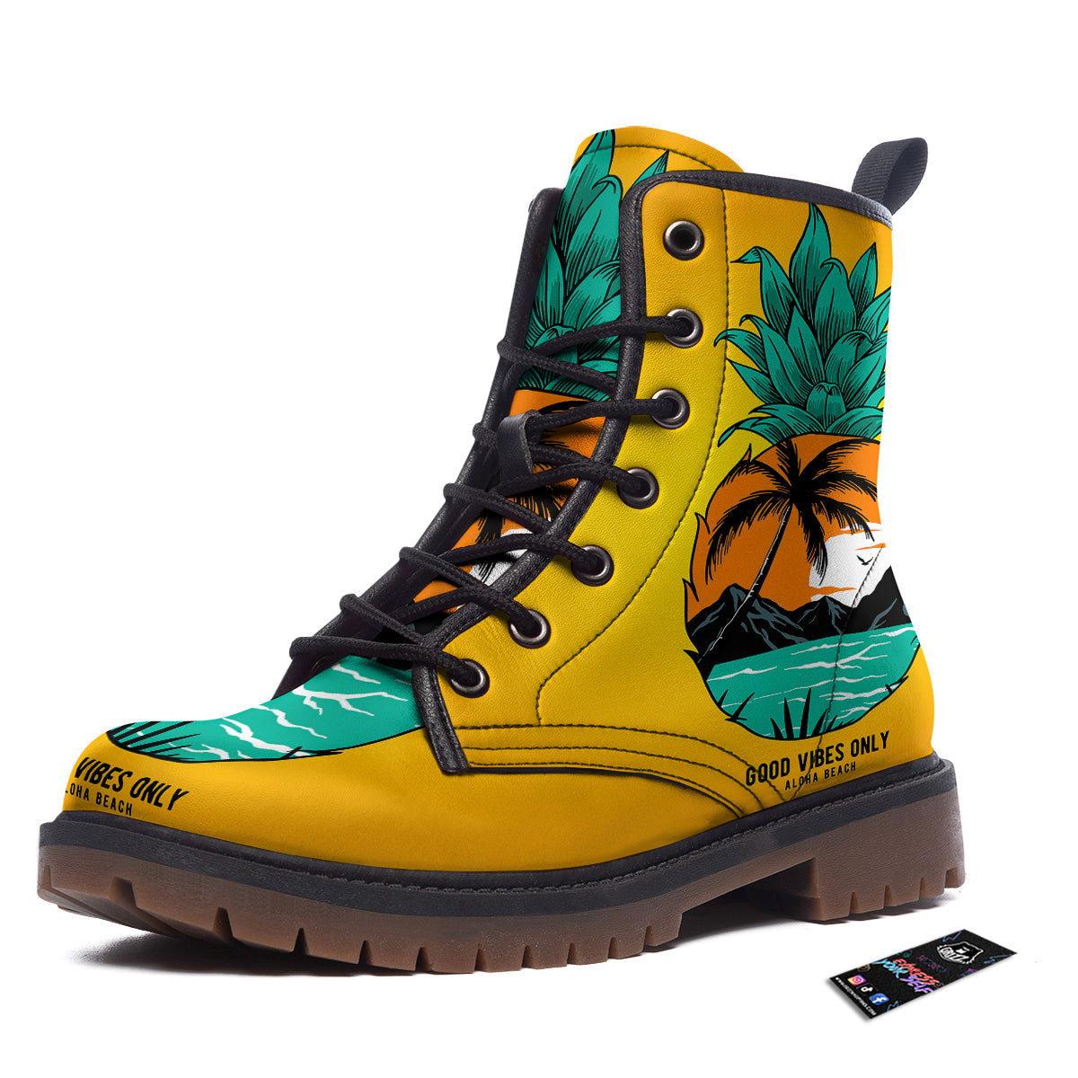 Yellow Pineapple Aloha Tropical Island Print Work Boots-grizzshop