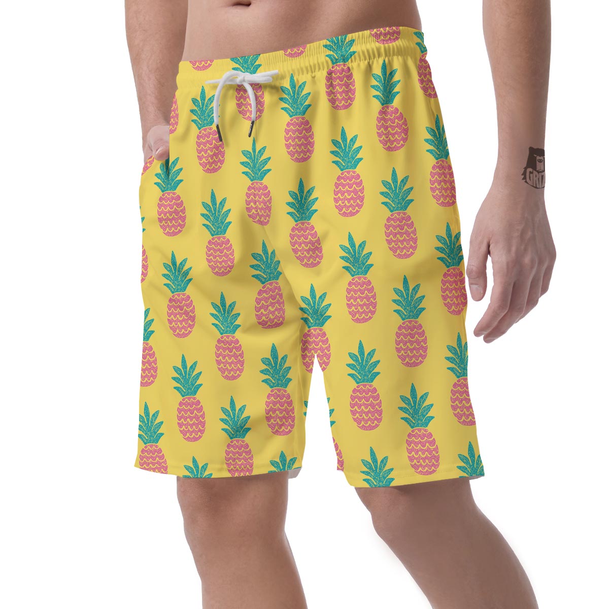 Yellow Pineapple Print Men's Shorts-grizzshop