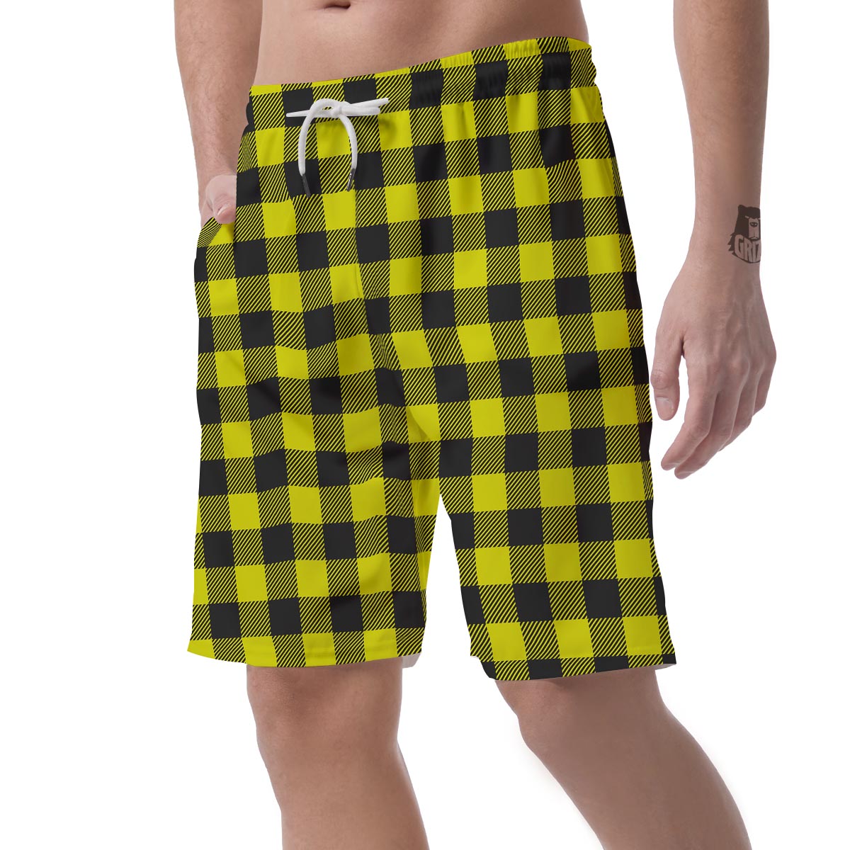 Yellow Plaid Men's Shorts-grizzshop