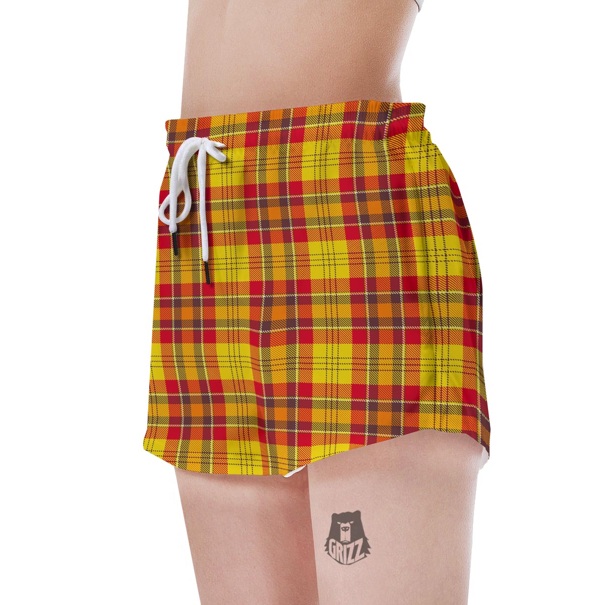 Yellow Plaid Tartan Women's Shorts-grizzshop