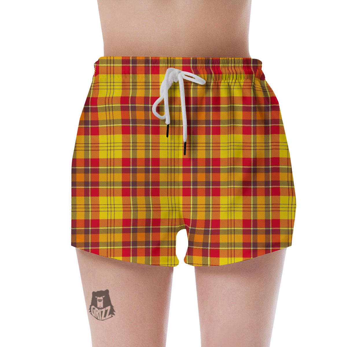 Yellow Plaid Tartan Women's Shorts-grizzshop