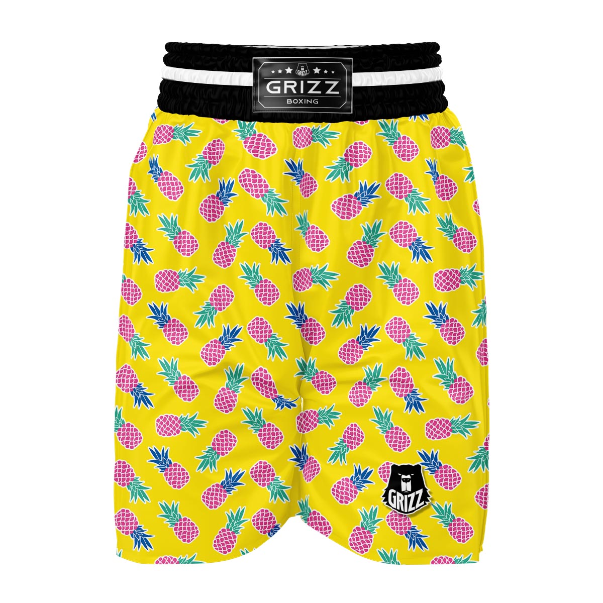 Yellow Purple Pineapple Print Boxing Shorts-grizzshop