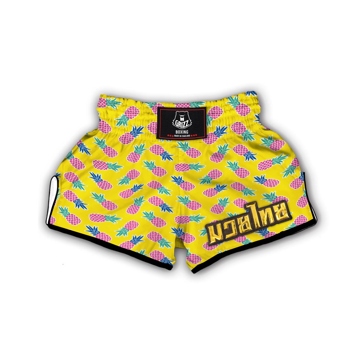 Yellow Purple Pineapple Print Muay Thai Boxing Shorts-grizzshop