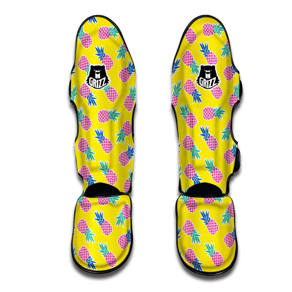 Yellow Purple Pineapple Print Muay Thai Shin Guards-grizzshop