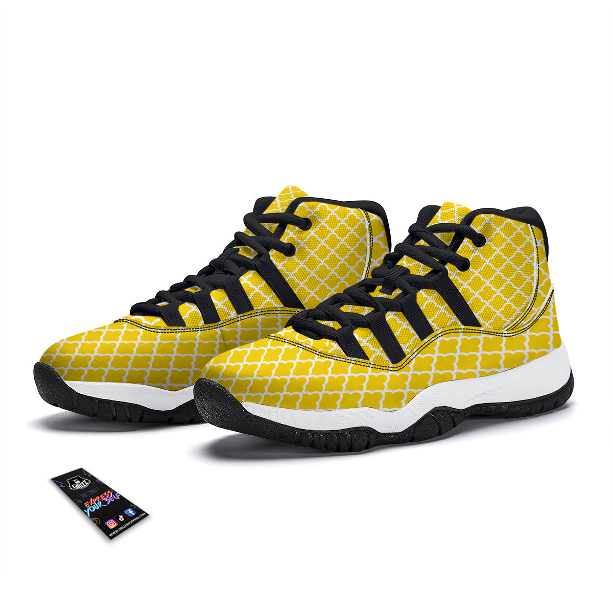 Yellow Quatrefoil Print Pattern Black Bball Shoes-grizzshop